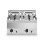 Electric fryer with tilting heating elements, 2 wells 10+10 liters, top