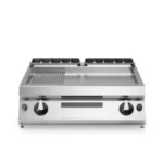 Gas griddle, 2/3 smooth 1/3 ribbed mild steel plate, top